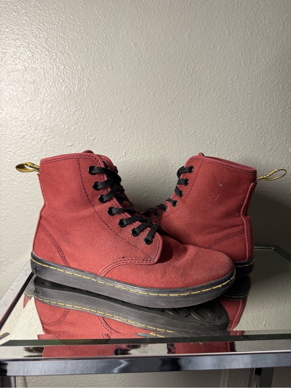 Dr. Martens Shoreditch Cherry Red Canvas Lace-Up Boots Women’s Size 6
